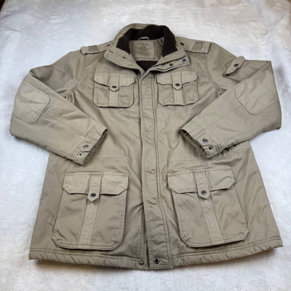 L.L. Bean Mens XL-Tall Beige Cotton Thinsulate‎ Utility Field Jacket Coat